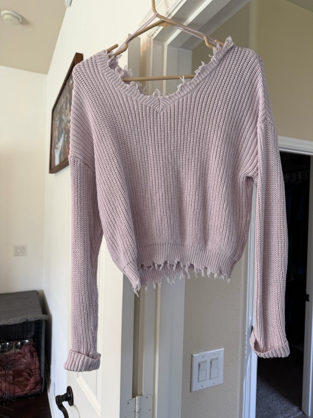 Jessica Simpson V-Neck Cropped Sweater - Light Lavender